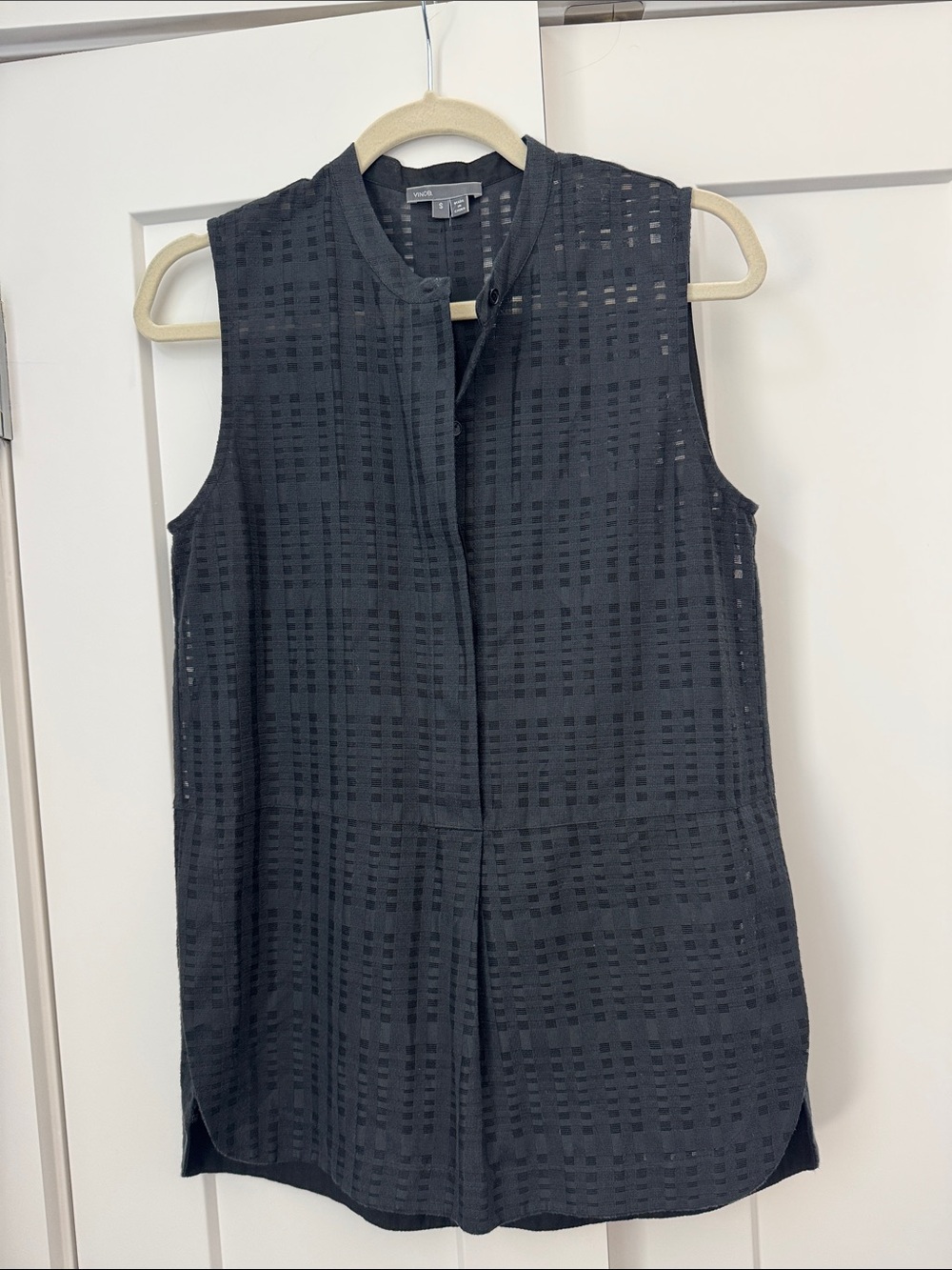 Vince Charcoal Openwork Sleeveless Shell